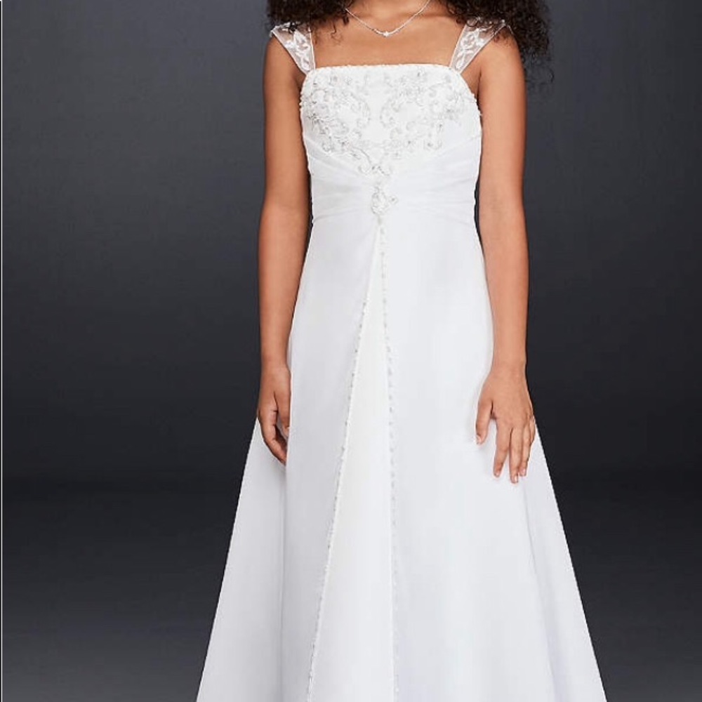 Satin A-Line Flower Girl Gown with Embroidery